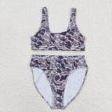 Family Matching Adult Baby girls purple camo swimwear