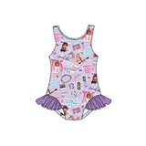 Purple sleeveless guitar smile one piece singer girls swimsuit