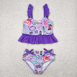 Purple guitar smile two pieces singer girls swimsuit