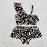 Family Matching Adult Baby girls brown camo swimwear