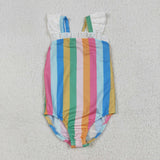 S0550 Girls colorful sripe swimsuit 1pcs