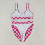 S0559 Adult women rose checkered swimsuit