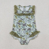 S0596 Baby girls camo floral swimsuit