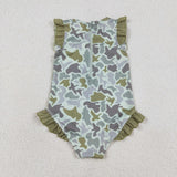 S0596 Baby girls camo floral swimsuit