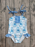 Pre-order S0753 Baby girls blue stripe castle slip swimsuit