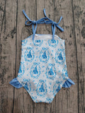 Pre-order S0753 Baby girls blue stripe castle slip swimsuit