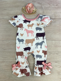 cow and horse girls baby romper