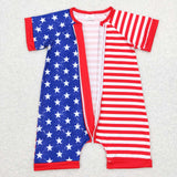 SR0673-- 4th July  girls romper