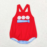 SR0687-- short sleeve baseball red embroidery bubble romper