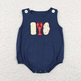 SR0740-- caryfish navy  embroidery boys bubble romper--USA