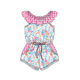 Pink plaid floral kids girls summer jumpsuit