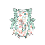 Mint ruffle floral baby girls spring summer romper