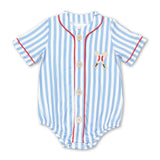 Matching Baby girls boys outfits baseball with blue stripes embroidery