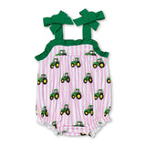 Matching Baby girls boys green pink tractor outfits