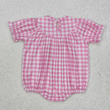 SR2325 Baby girls puff sleeve pink embroidered bow romper