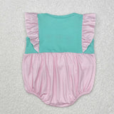SR2326 Baby girls embroidered flying sleeve pink green romper