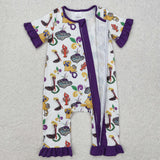 SR2422 girls Mardi Gras short sleeve romper