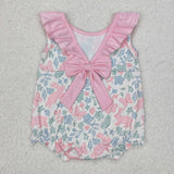 SR2546 Baby girls floral pink collar bow bunny romper