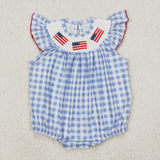 SR2571 Baby girls July Fourth  flying sleeve checked romper smocked