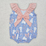 SR2583 Baby girls sleeveless floral collar blue romper
