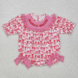 SR2620 Baby Girls pink bow MAMA'S BESTIE SMOCKED romper