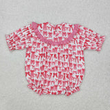 SR2620 Baby Girls pink bow MAMA'S BESTIE SMOCKED romper