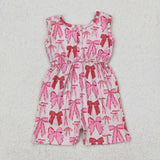 SR2670 baby girls sleeveless pink bow Jumpsuit