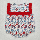 SR2680 4th of July Baby red floral boot romper