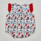 SR2680 4th of July Baby red floral boot romper
