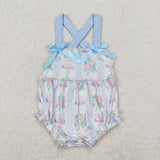 SR2698  Baby girls flying sleeve blue floral romper