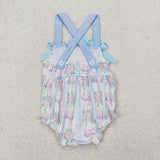 SR2698  Baby girls flying sleeve blue floral romper