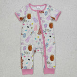 SR2712 Baby girls Easter short sleeve bunny zipper romper