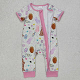 SR2712 Baby girls Easter short sleeve bunny zipper romper