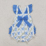 SR2720 Baby girls flying sleeve blue bow romper