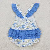 SR2720 Baby girls flying sleeve blue bow romper