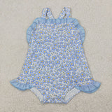 SR2791 Baby girls blue bow flower romper
