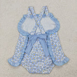 SR2791 Baby girls blue bow flower romper