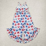 SR2865 baby girls July Fourth blue red bow Jumpsuit