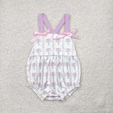 SR2961 Baby girls purple bow  flower wave romper