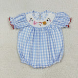 SR2981 Baby girls blue checkered form romper smocked