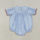 SR2981 Baby girls blue checkered form romper smocked
