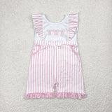 SR3025 baby girls pink stripe embroidered bow sleeveless Jumpsuit