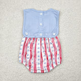 SR3049Baby boys embroidered July  Fourth red stripe romper