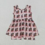 SR3072 baby girls sleeveless pink horse cowdy Jumpsuit