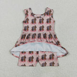 SR3072 baby girls sleeveless pink horse cowdy Jumpsuit