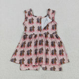 SR3072 baby girls sleeveless pink horse cowdy Jumpsuit