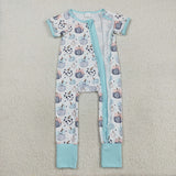 SR3109 baby Boys blue short sleeve pumpkin zipper romper