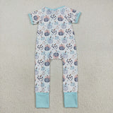 SR3109 baby Boys blue short sleeve pumpkin zipper romper