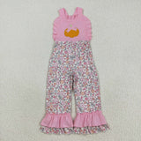 SR3176 baby girls Halloween embroidered pumpkin pink flower floral Jumpsuit