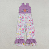 SR3177 baby girls Halloween embroidered  pumpkin purple flower floral Jumpsuit